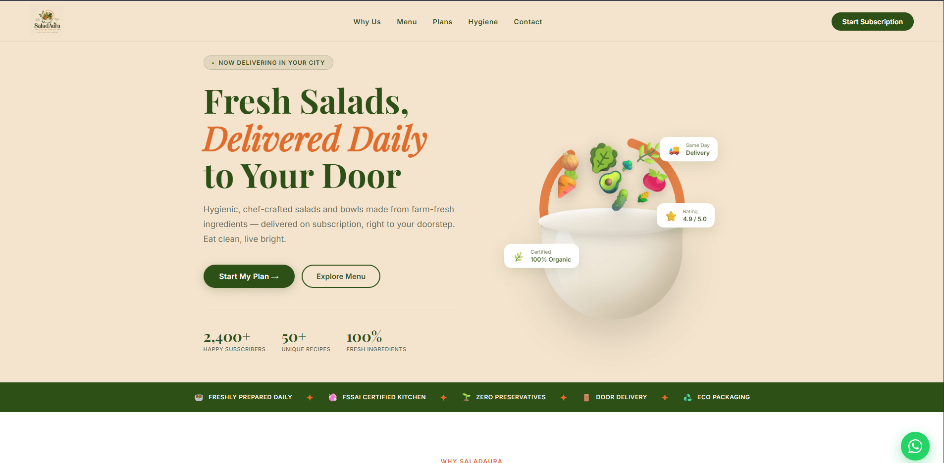 Salad Aura website designed and developed by Codynex Technology