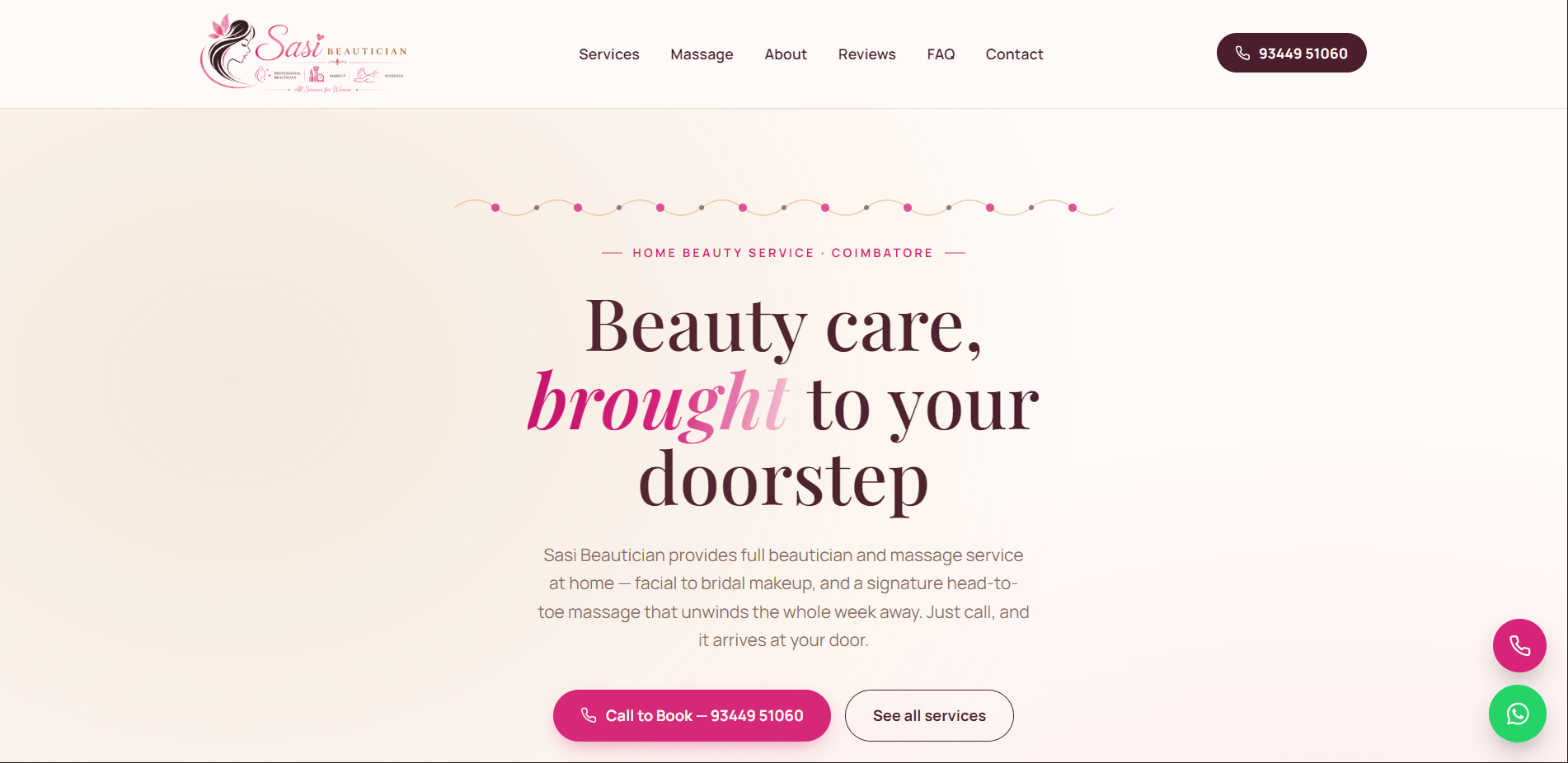 Sasi Beautician website designed and developed by Codynex Technology
