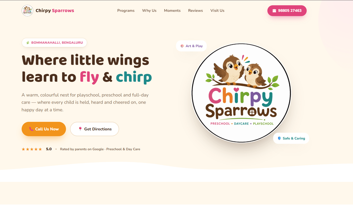 Chirpy Sparrows website designed and developed by Codynex Technology