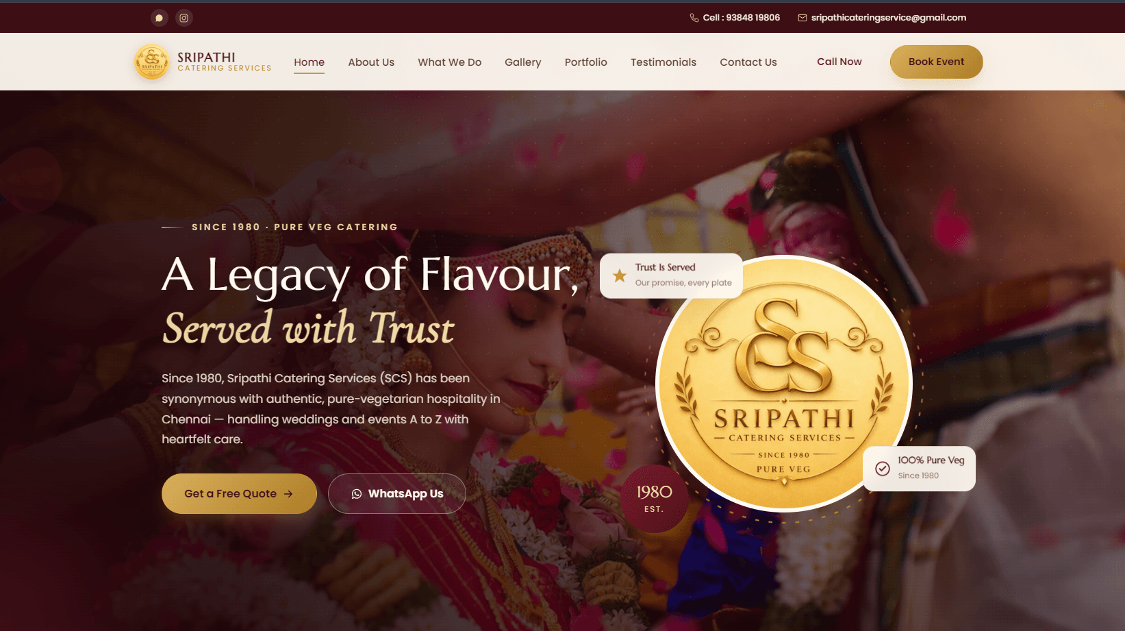 Sripathi Catering Services website designed and developed by Codynex Technology