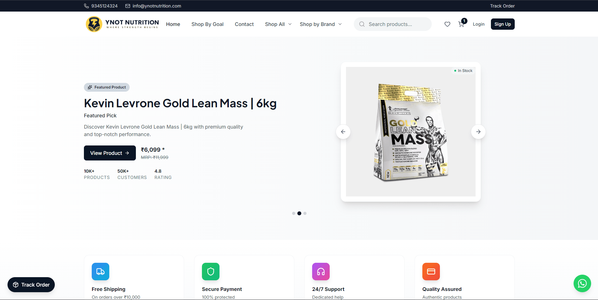 YNot Nutrition website designed and developed by Codynex Technology