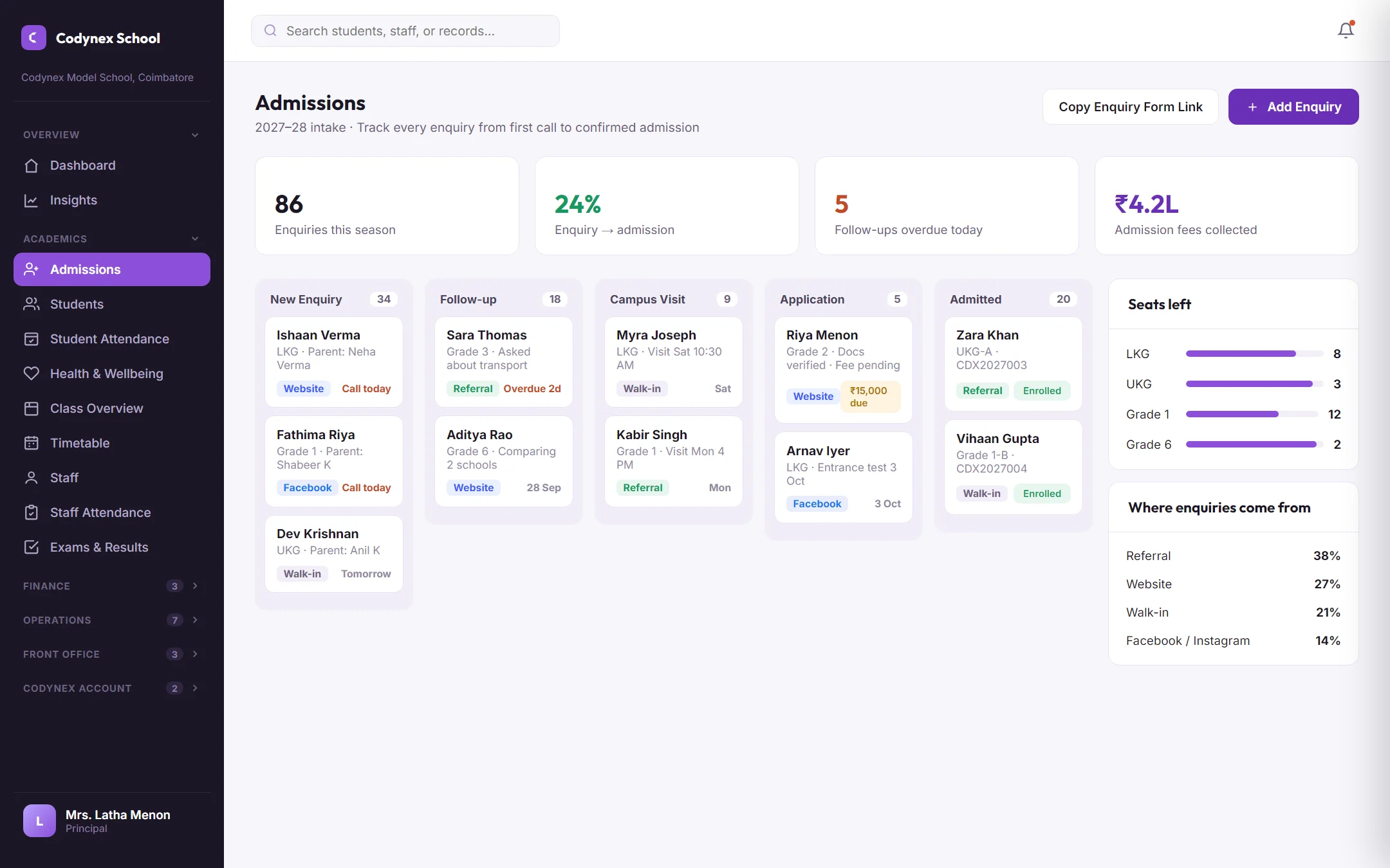 Codynex School — admissions that convert screen